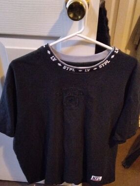 Staple Black Short Sleeve Tee with Gray Trim and NFL Patch